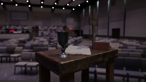 View of Empty Modern Church From Behind Communion Table Stock-Footage 233457204