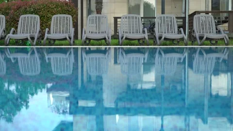 View of the empty open air swimming pool Stock Footage 195112512