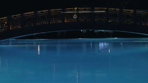 View of an empty pool at night Stock Footage 81559273