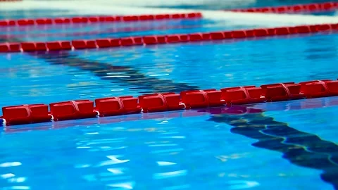 The view of an empty public swimming pool indoors Stockbeeldmateriaal 237713598