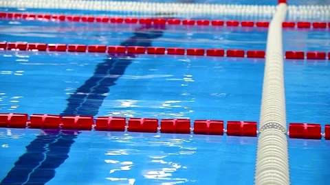 The view of an empty public swimming pool indoors Stock Footage 310052382