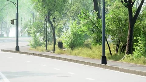 View of empty road with lamp post and sunlight Illustrazione stock
