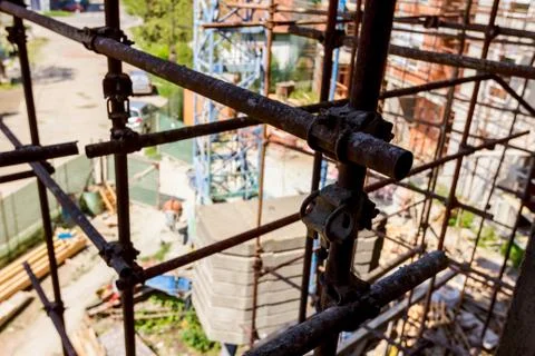 View on empty scaffold at construction site Stock Photos