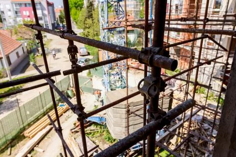 View on empty scaffold at construction site Stock Photos