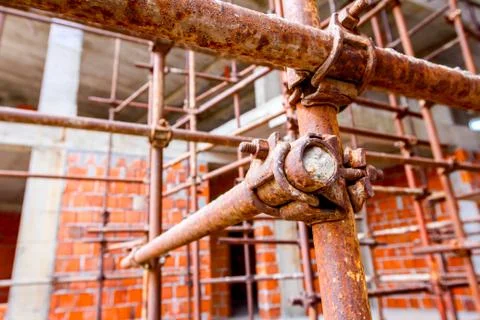View on empty scaffold at construction site Stock Photos
