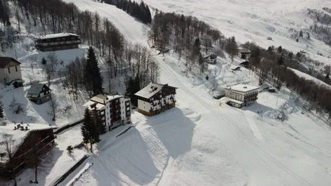 A view of an empty ski resort with no people due to coronavirus restrictions. Stock Footage 152985882
