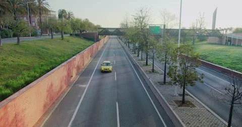 View of empty speed highway in town. Coronavirus quarantine Stock Photos