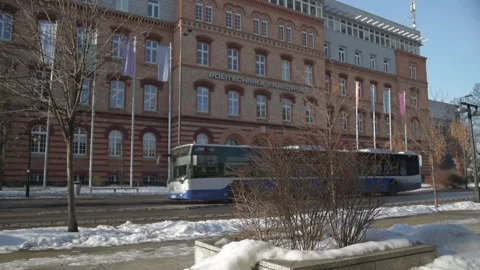 View of empty square in front of public university building in Krakow, Poland. Stock Footage 146973299