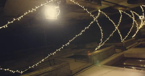View of empty streets old quarter of Gothic with christmas lights decoration at Stock-Footage 140971916