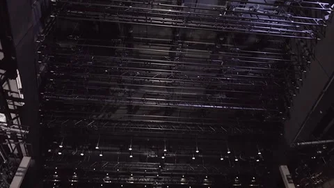View of an Empty Theater Hall and a Ceiling with Lots of Batten. Video stock 302761680