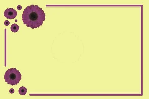 A view of an empty yellow postcard with pink frames and daisies - great for p 스톡 일러스트