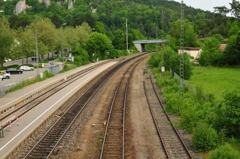 View on endless long rails without train Stock Photos