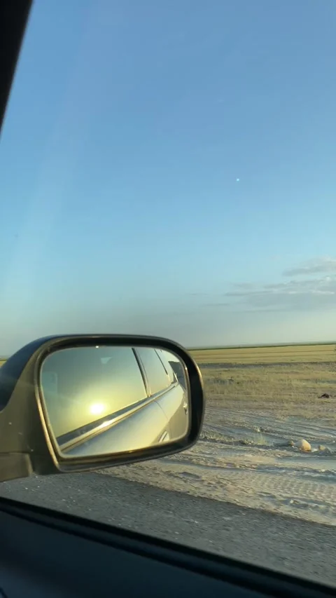 View of endless steppe spaces from a car on a road trip Stock Footage 251919371