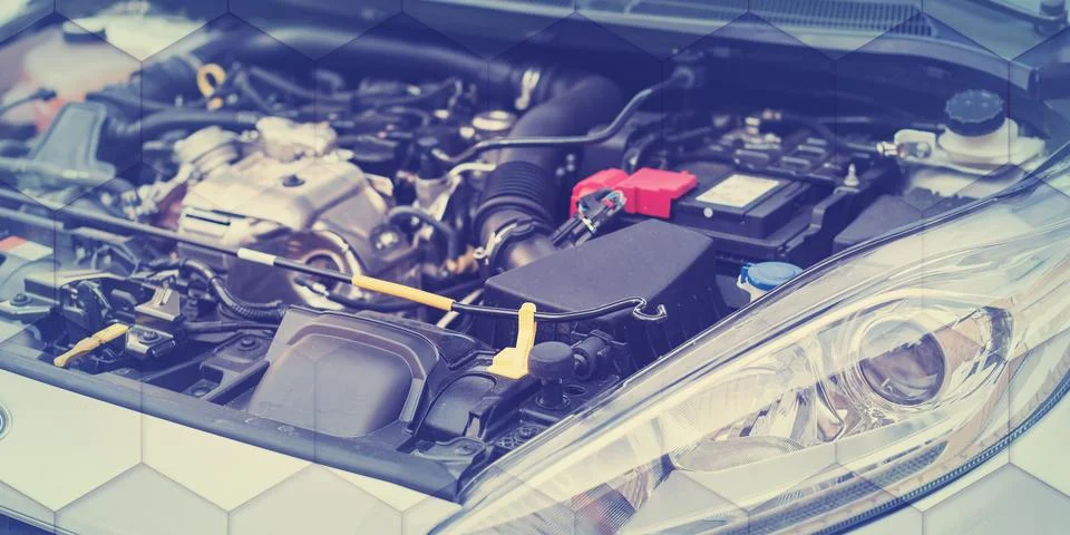 View of engine compartment, geometric pattern Stock Photos