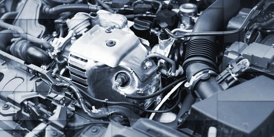 View of engine compartment, geometric pattern Stock Photos