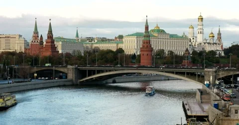 View of the ensemble of the Moscow Kremlin from the river trip Stock Footage 68735784