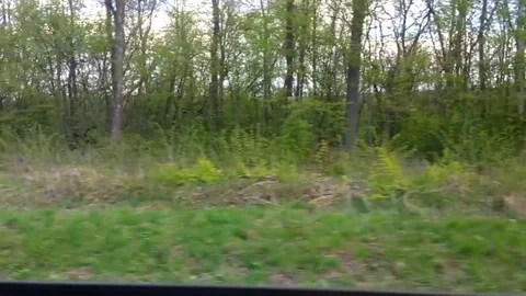 View of the environment and villages from a window of quickly going train Stock Footage 76266455
