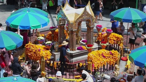 View of Erawan Shrine at Ratchaprasong Intersection. Timelapse video. Stock Footage 283315820