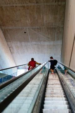 View of escalators to rooftop bar in Barcelo Market in Madrid Stock Photos