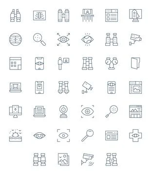 View Essential Vector Set including 40 Grid Fitted Thin Line 128x128 Icons イラスト素材