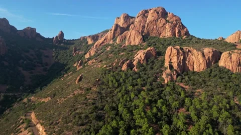 View of Esterel Mountains red cliffs overlooking the Mediterranean Sea Stock Footage 319549329