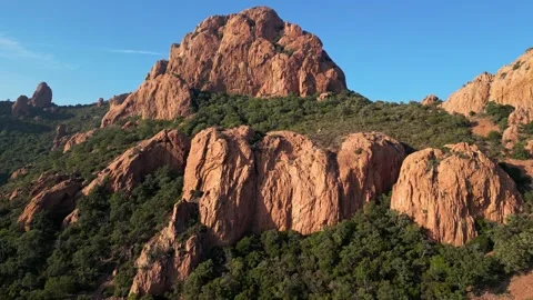 View of Esterel Mountains red cliffs overlooking the Mediterranean Sea Stock Footage 319549331