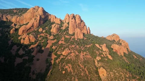 View of Esterel Mountains red cliffs overlooking the Mediterranean Sea Stock Footage 319549414