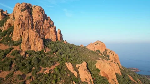 View of Esterel Mountains red cliffs overlooking the Mediterranean Sea Stock Footage 319549564