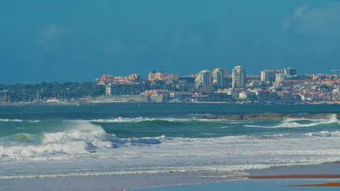 View Estoril. Wide view of the Lisbon suburban coastline. Monte Estoril, Cascais Stock Footage 307777771