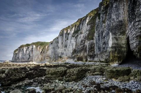 View of Etretat white cliffs in Normandy, France Stock Photos