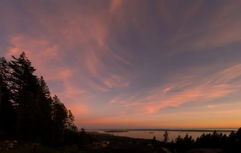 View of evening and night sky, ocean and city from the mountain Stock Footage 138905541