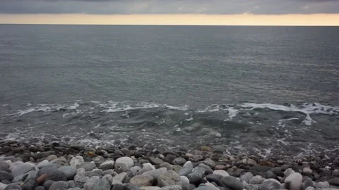 View of the evening beach in the Sochi Stockbeeldmateriaal 136064861