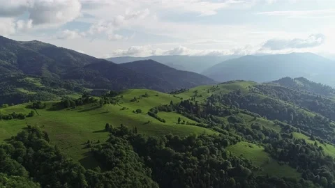 View of the evening Carpathians from a drone. Stock Footage 228114363