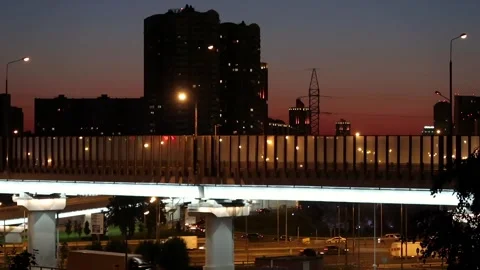 View of the evening city road overpass Stock Footage 161148935
