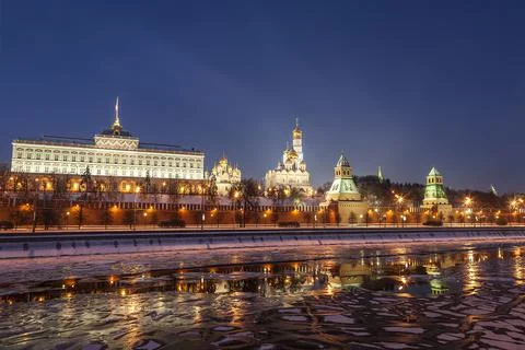 View of the evening Kremlin in early spring. Moscow, Russia Stock Photos