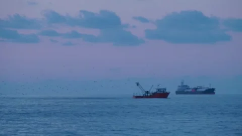 View of the evening sea before sunset Stock Footage 282071733