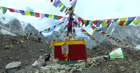 View of the Everest Base Camp on the glacier Khumbu, Nepal Himalayas. Stock Footage 66816201