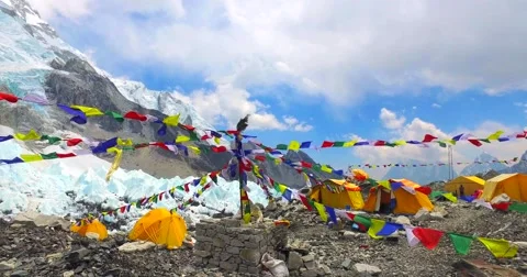View of the Everest Base Camp on the glacier Khumbu- Nepal Himalayas. Stock Footage 66819007