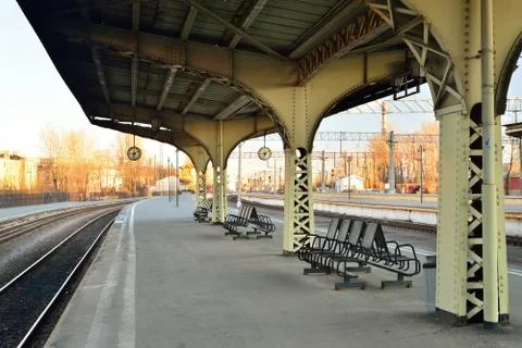 A view of the exit from the train Vitebsk station, empty platfor Stock Photos
