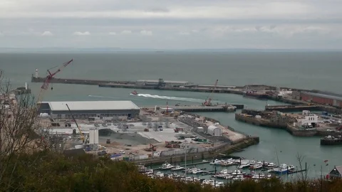 View of the expanding Dover Harbour’s western dock, marina pier Stock Footage 102562404