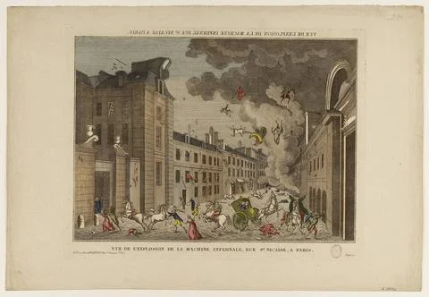 View of the explosion of the infernal machine, street S.T Nicaise, in Pari... Stock Photos