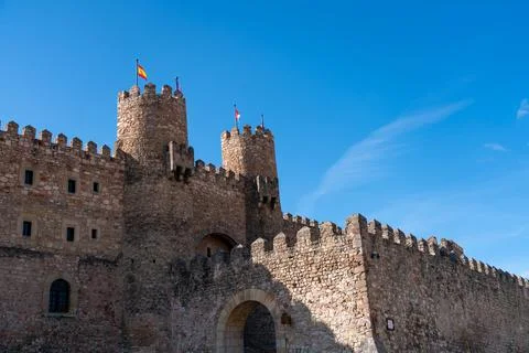 View of the External Wall of LArge Castle and Arch Entrance With Clear Blue S Stock Photos