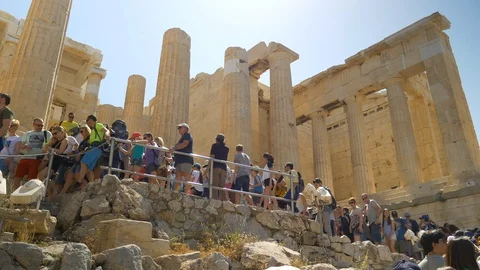 View from extremely busy and crowded Acropolis Stock Footage 129518815