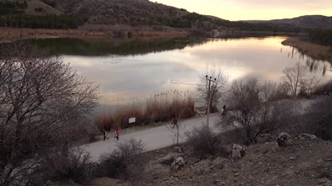 View of Eymir Lake in the sunset Stock Footage 142899075