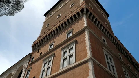 View on facade and tower of the Palazzo Venezia, Rome, Italy Stock Footage 156132784