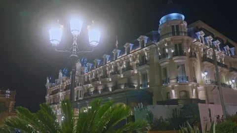 View of the facade of the famous Paris Hotel with illumination on the famous Stock Footage 311521894