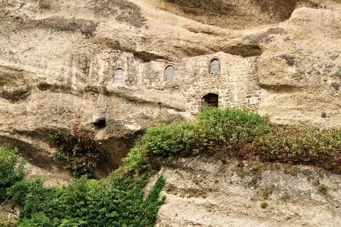 View onto the facade of the hidden Maximus Chapel, Cave, Maximuskapelle, Ma.. Stock Photos