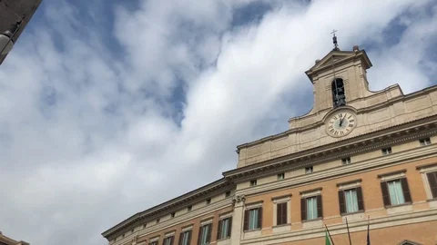 View of the facade of the Montecitorio Palace, seat of the Italian parliament Stock-Footage 118453787