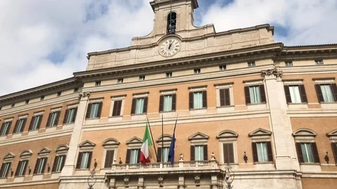 View of the facade of the Montecitorio Palace, seat of the Italian parliament Stock-Footage 118453883