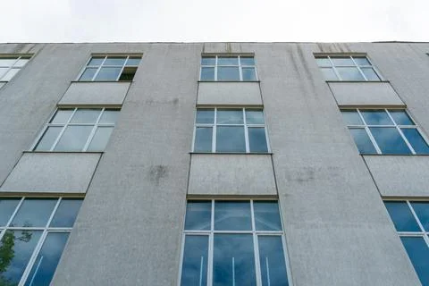 View of the facade of an office building with large Windows. New wide double  Stock Photos